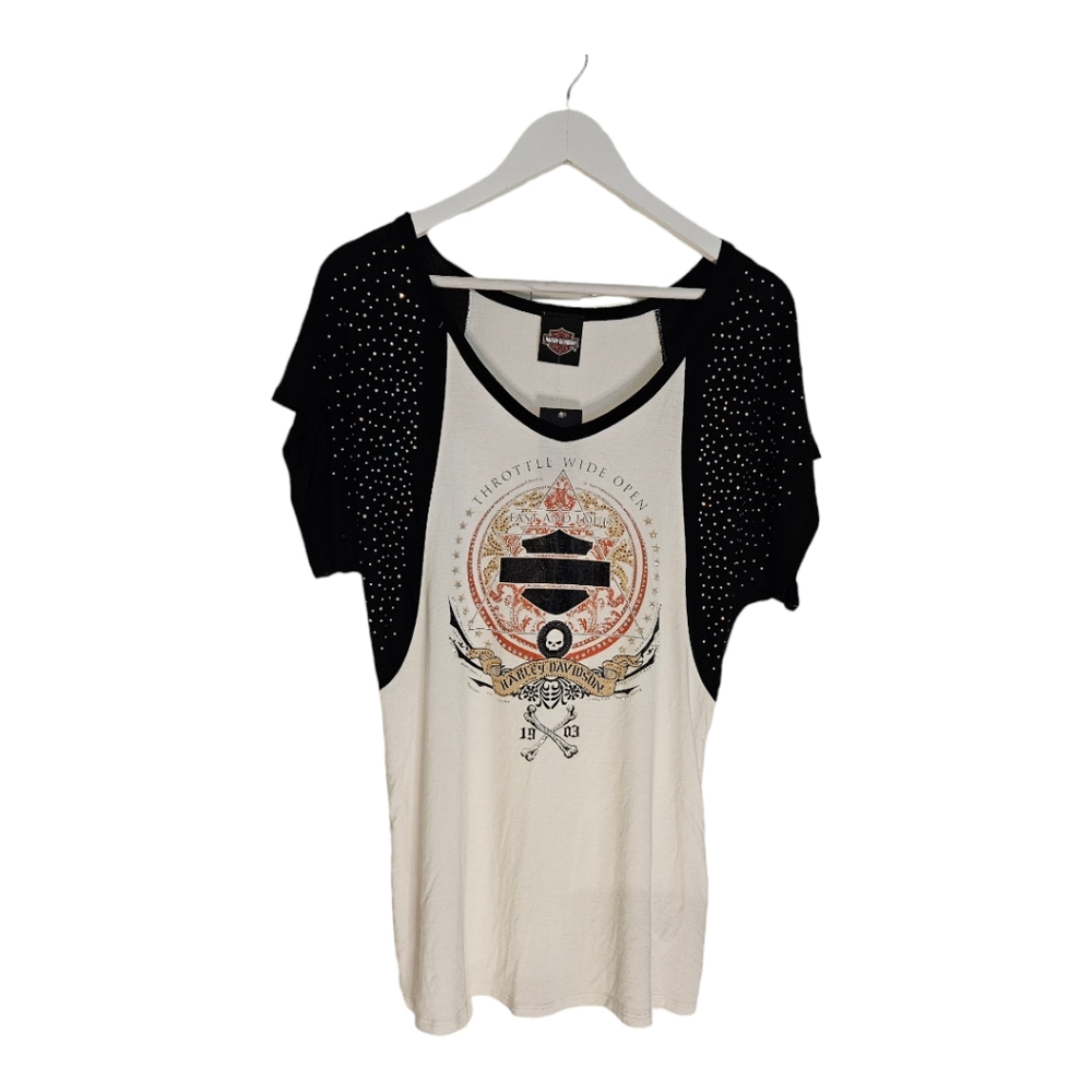 Harley Davidson T-shirt with Gemmed Flutter Sleeves Large NWT - Picture 3 of 10